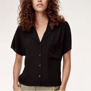 Aritzia Wilfred Free Shawna Shortsleeve Button-Up Blouse Shirt Black L